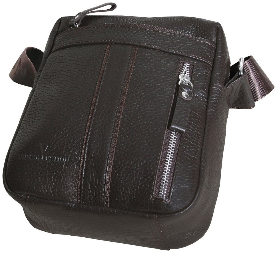 Чоловіча сумка планшет із фактурної шкіри на 1 містке відділення Vip Collection 102342 коричневого кольору фото №3 Чоловіча сумка планшет із фактурної шкіри на 1 містке відділення Vip Collection 102342 коричневого кольору modnotak фото №3