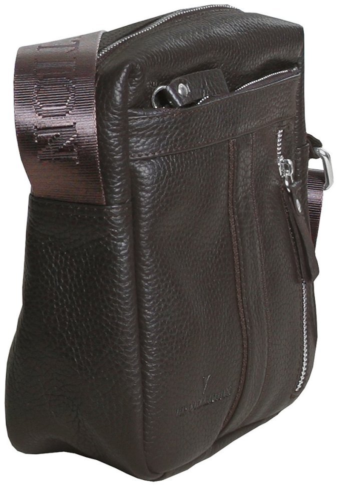 Чоловіча сумка планшет із фактурної шкіри на 1 містке відділення Vip Collection 102342 коричневого кольору фото №4 Чоловіча сумка планшет із фактурної шкіри на 1 містке відділення Vip Collection 102342 коричневого кольору modnotak фото №4