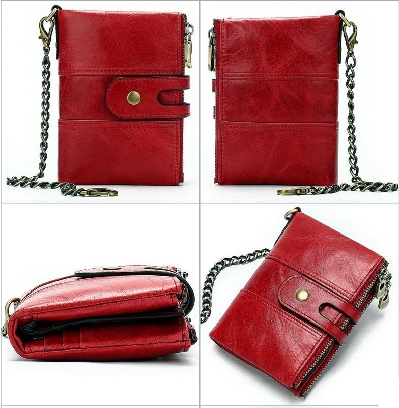 Красный женский кошелек из мягкой кожи среднего размера Vintage (14680)