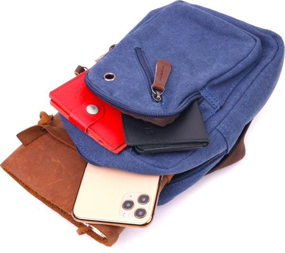 Синя текстильна чоловіча сумка-слінг невеликого розміру Vintage (2421232)