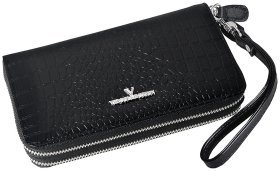 Черный клатч на две молнии из натуральной кожи кроко Vip Collection 102642