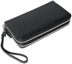 Черный клатч на две молнии из натуральной кожи кроко Vip Collection 102642
