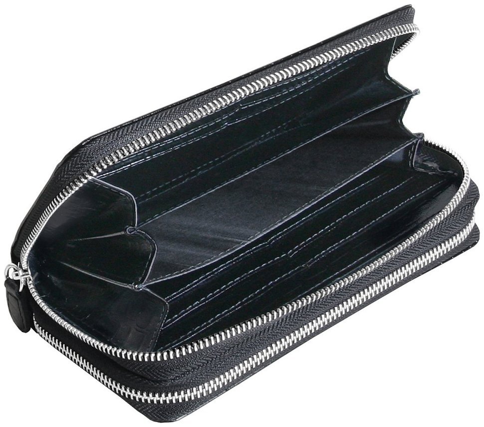Черный клатч на две молнии из натуральной кожи кроко Vip Collection 102642 modnotak фото №3