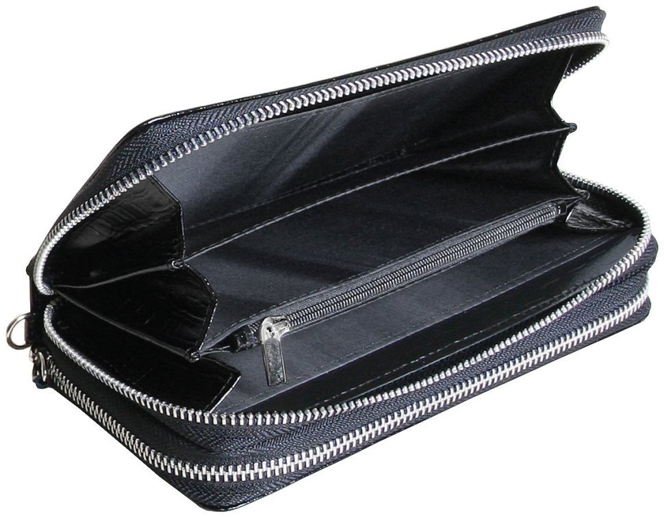Черный клатч на две молнии из натуральной кожи кроко Vip Collection 102642 modnotak фото №4