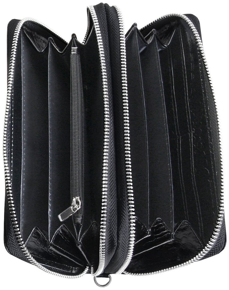 Черный клатч на две молнии из натуральной кожи кроко Vip Collection 102642 modnotak фото №5