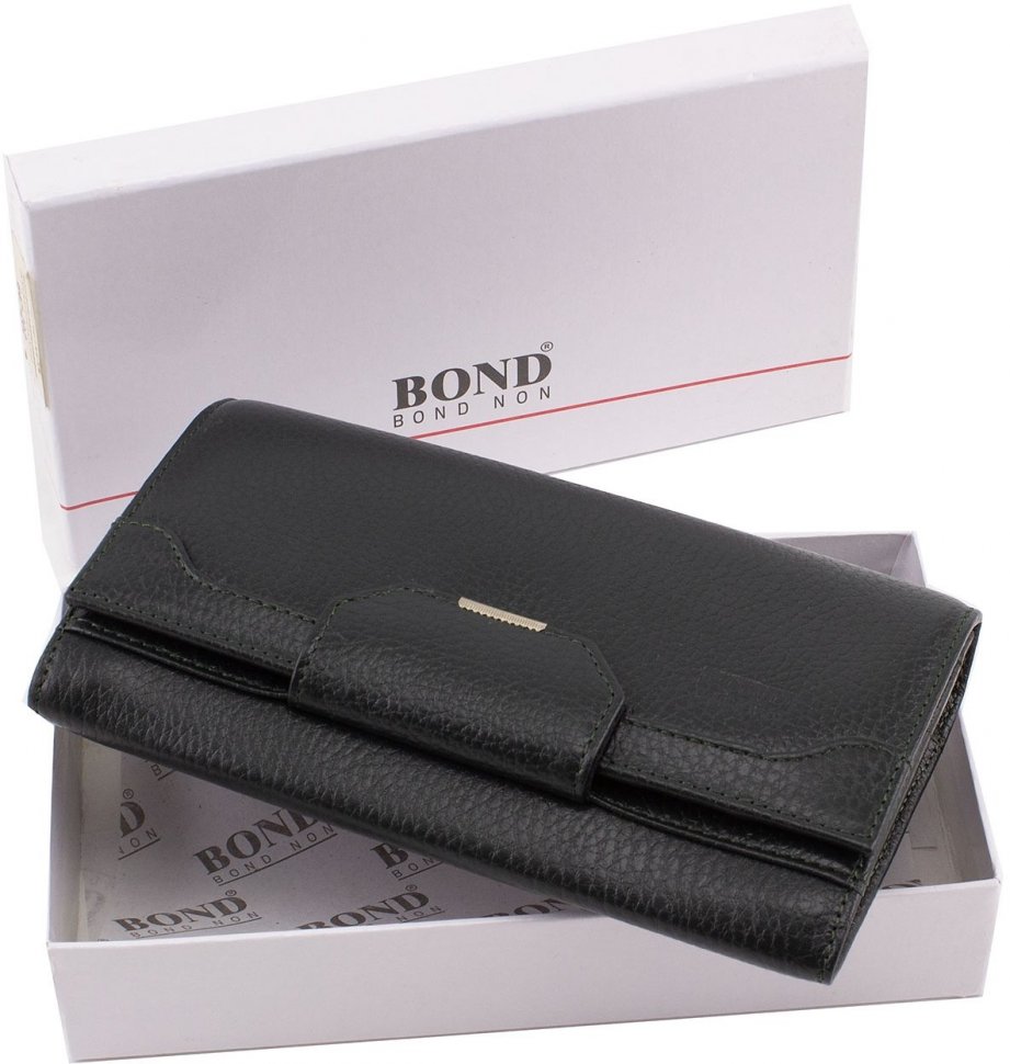 Темно-зелений гаманець великого розміру з натуральної шкіри Bond Non (10727)