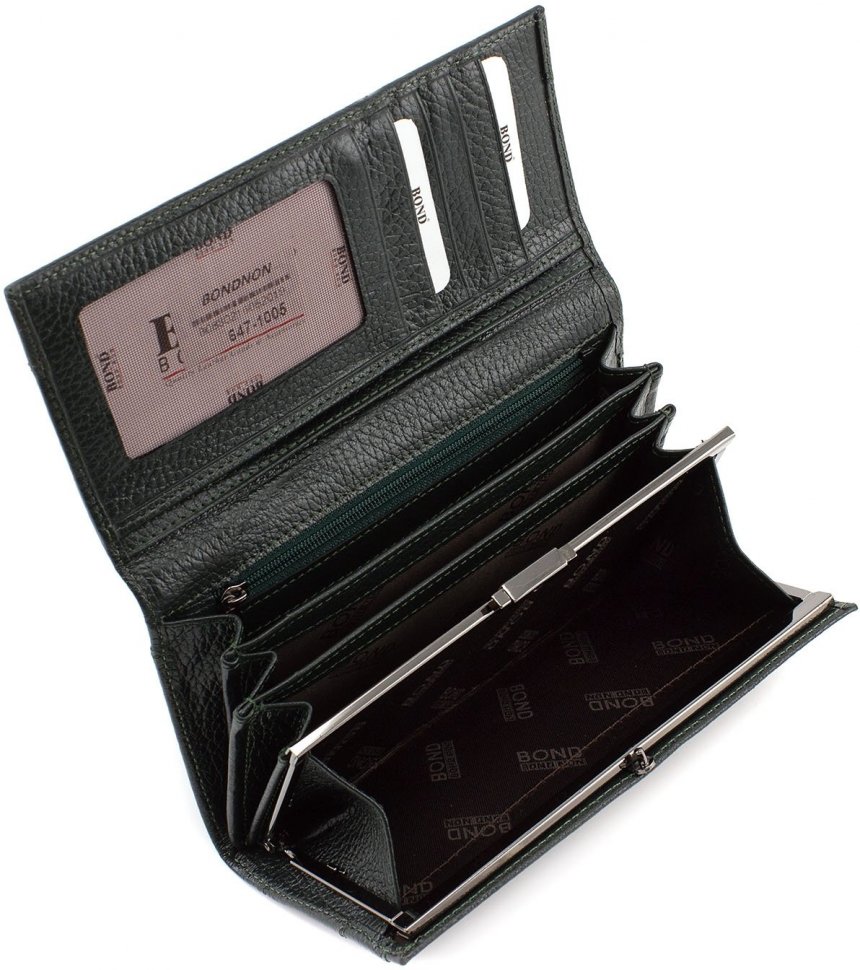 Темно-зелений гаманець великого розміру з натуральної шкіри Bond Non (10727)