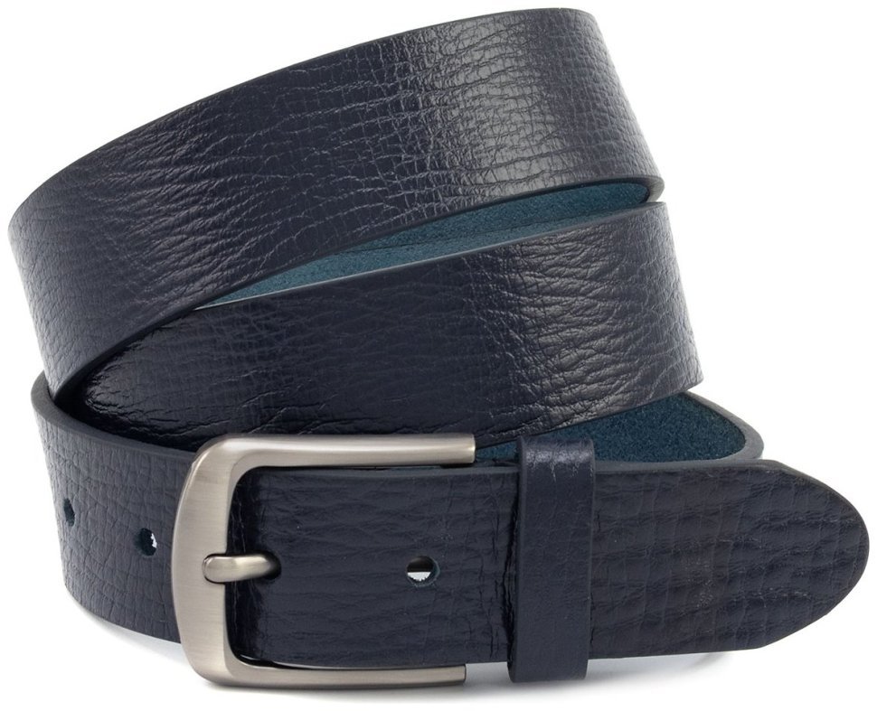 Темно синий мужкой ремень из итальянской фактурной кожи с клиссической пряжкой Gherardini 40838 фото №1 Темно синий мужкой ремень из итальянской фактурной кожи с клиссической пряжкой Gherardini 40838 modnotak фото №1