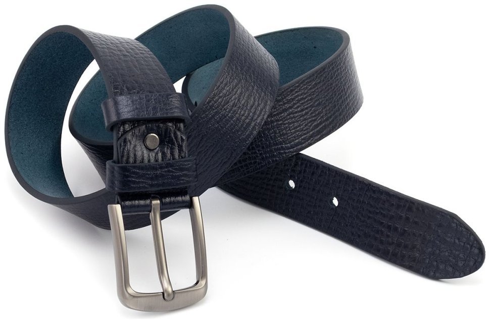 Темно синий мужкой ремень из итальянской фактурной кожи с клиссической пряжкой Gherardini 40838 фото №3 Темно синий мужкой ремень из итальянской фактурной кожи с клиссической пряжкой Gherardini 40838 modnotak фото №3