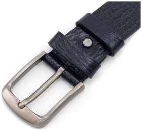 Темно синий мужкой ремень из итальянской фактурной кожи с клиссической пряжкой Gherardini 40838