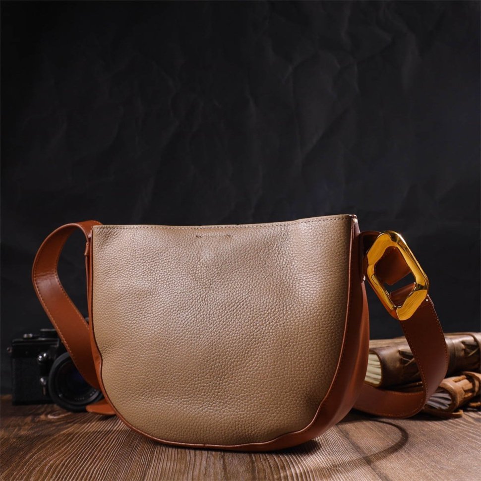 Жіноча сумка через плече з натуральної шкіри у бежево-коричневому забарвленні Vintage (2422092)