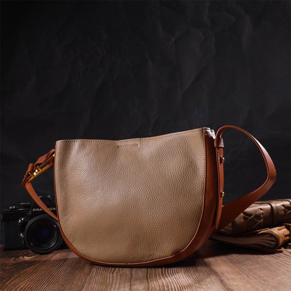 Женская сумка через плечо из натуральной кожи в бежево-коричневом окрасе Vintage (2422092)