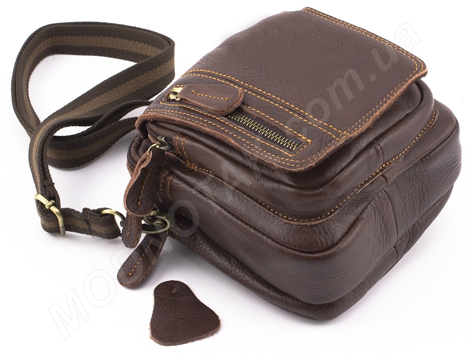 Кожаная коричневая компактная мужская сумка высокого качества Leather Collection (10364)