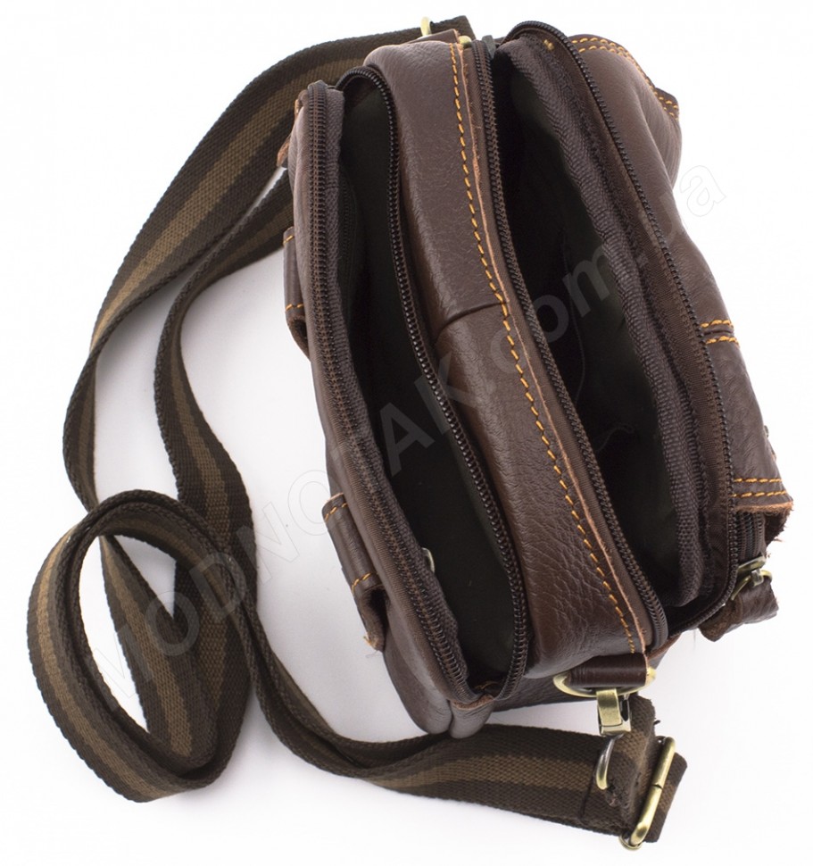 Шкіряна коричнева компактна чоловіча сумка високої якості Leather Collection (10364)