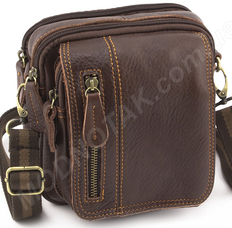 Кожаная коричневая компактная мужская сумка высокого качества Leather Collection (10364)