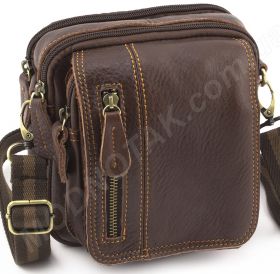 Шкіряна коричнева компактна чоловіча сумка високої якості Leather Collection (10364)