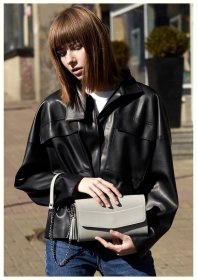 Компактна сумка сірого кольору з натуральної шкіри BlankNote Еліс (12696)