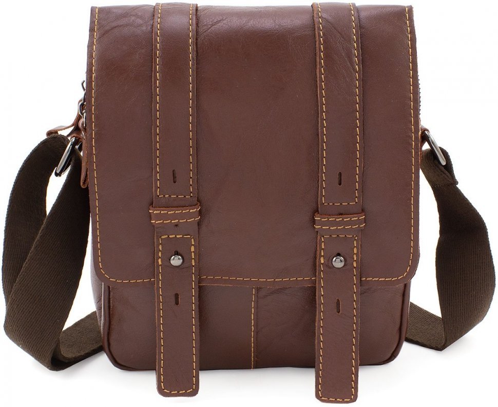 Кожаная мужская наплечная сумка вертикального типа Leather Collection (10363)