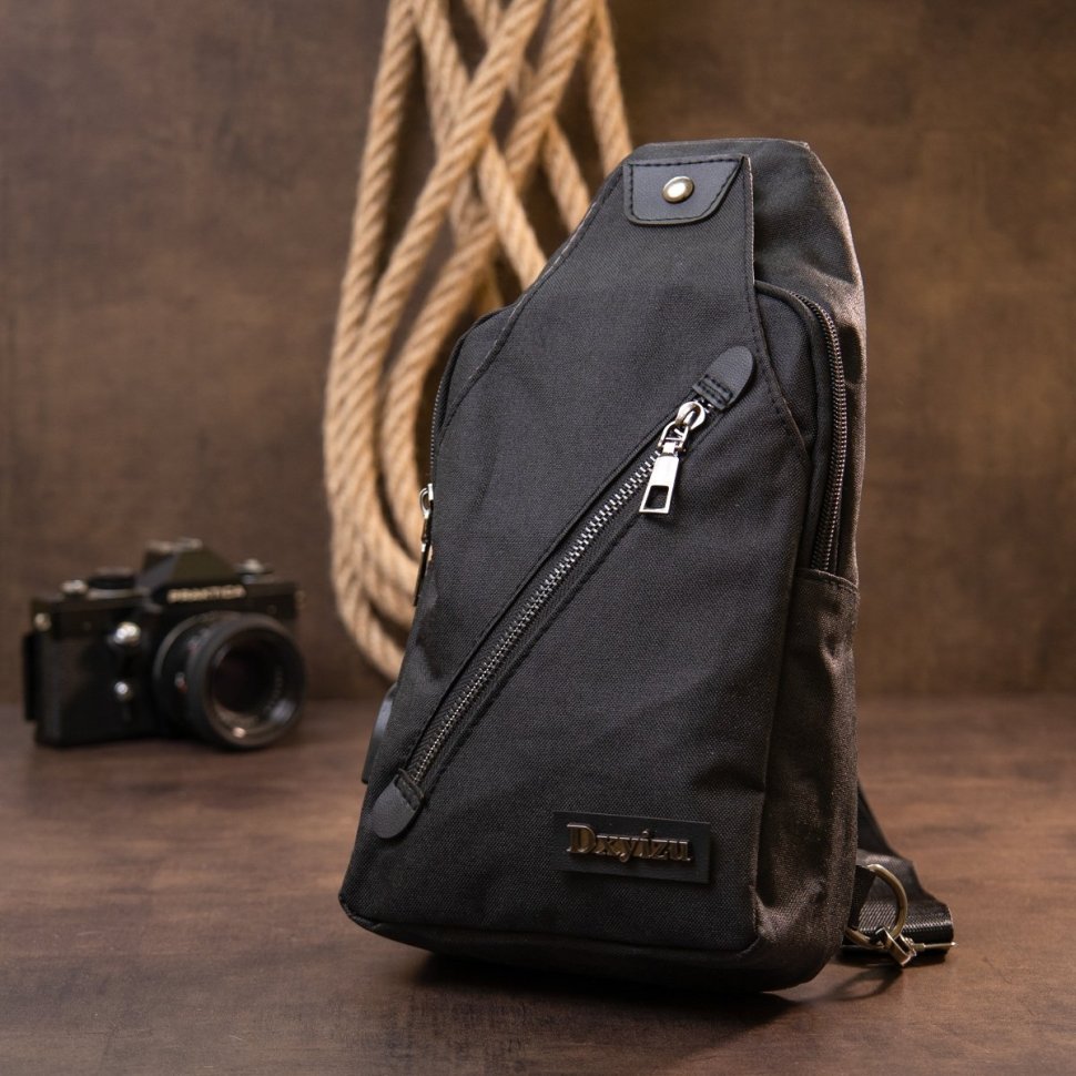 Вместительная сумка-слинг через плечо из плотного текстиля черного цвета Vintage (20555)