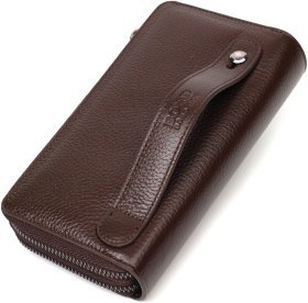 Практичний чоловічий клатч із натуральної коричневої шкіри на дві блискавки BOND 2422025