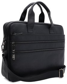 Вместительный деловой мужской портфель из фактурной кожи для ноутбука до 15" Borsa Leather 104542 черного цвета