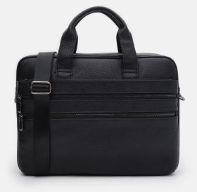 Вместительный деловой мужской портфель из фактурной кожи для ноутбука до 15" Borsa Leather 104542 черного цвета
