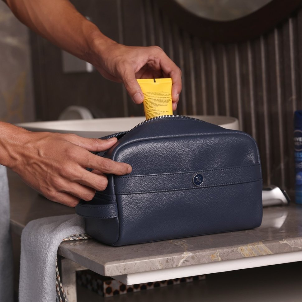 Косметичка для мужчин из натуральной фактурной кожи Brampton London синего цвета 94542 modnotak фото №10