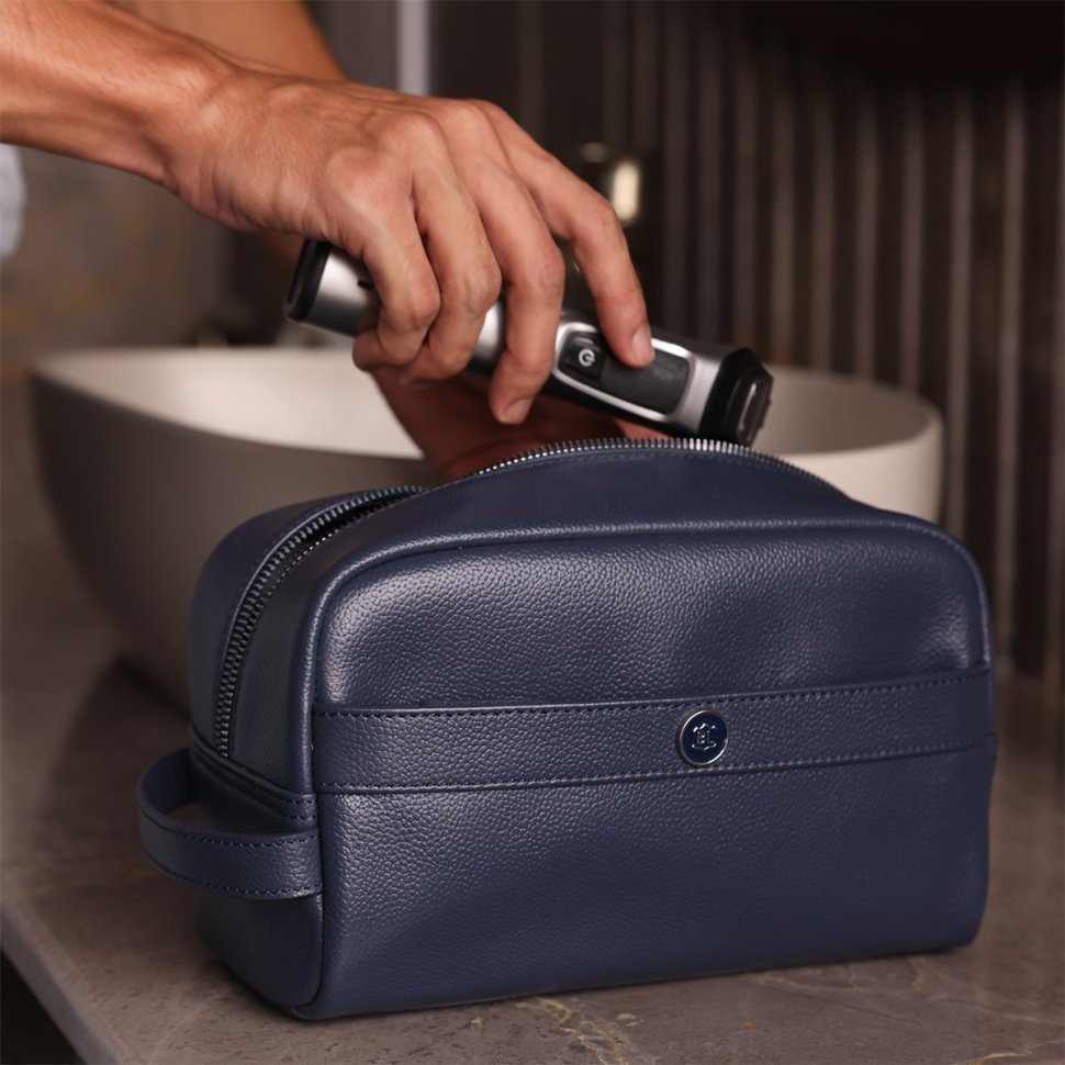 Косметичка для мужчин из натуральной фактурной кожи Brampton London синего цвета 94542 modnotak фото №11