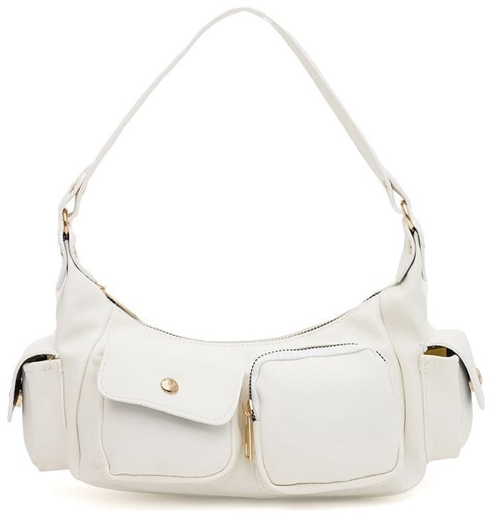 Вместительная женская сумка из кожзама белого цвета Monsen 94642 modnotak фото №1