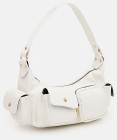 Вместительная женская сумка из кожзама белого цвета Monsen 94642