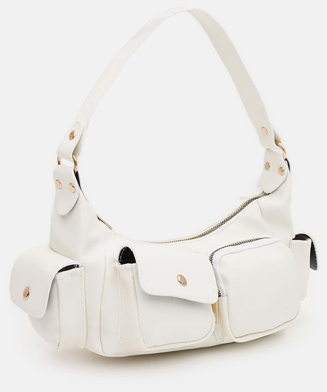 Вместительная женская сумка из кожзама белого цвета Monsen 94642 modnotak фото №2