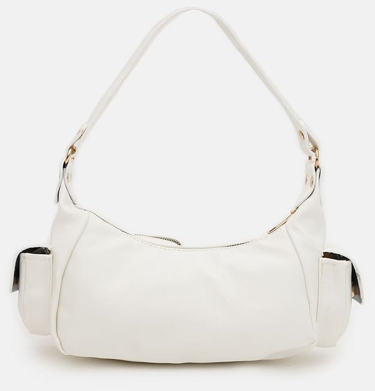 Вместительная женская сумка из кожзама белого цвета Monsen 94642 modnotak фото №3