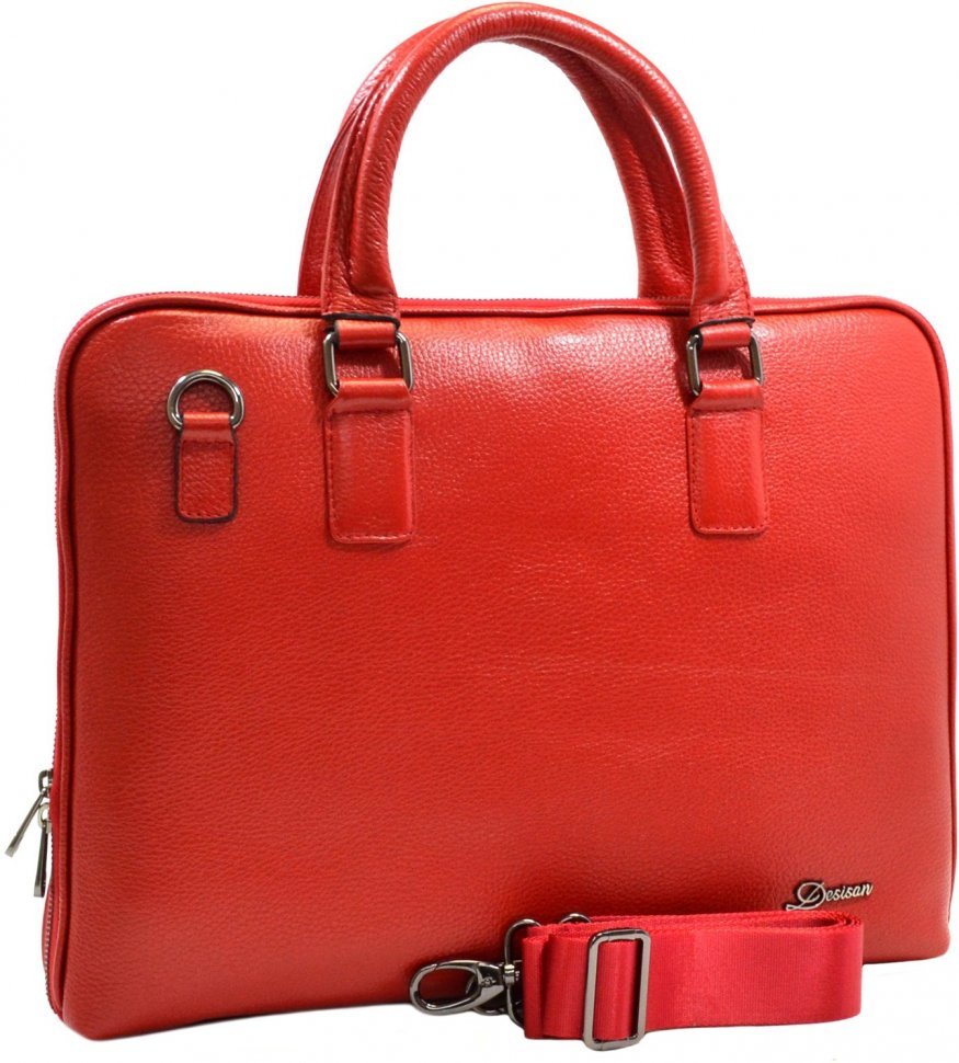 Женская деловая сумка красного цвета из натуральной кожи Desisan (3032-4)