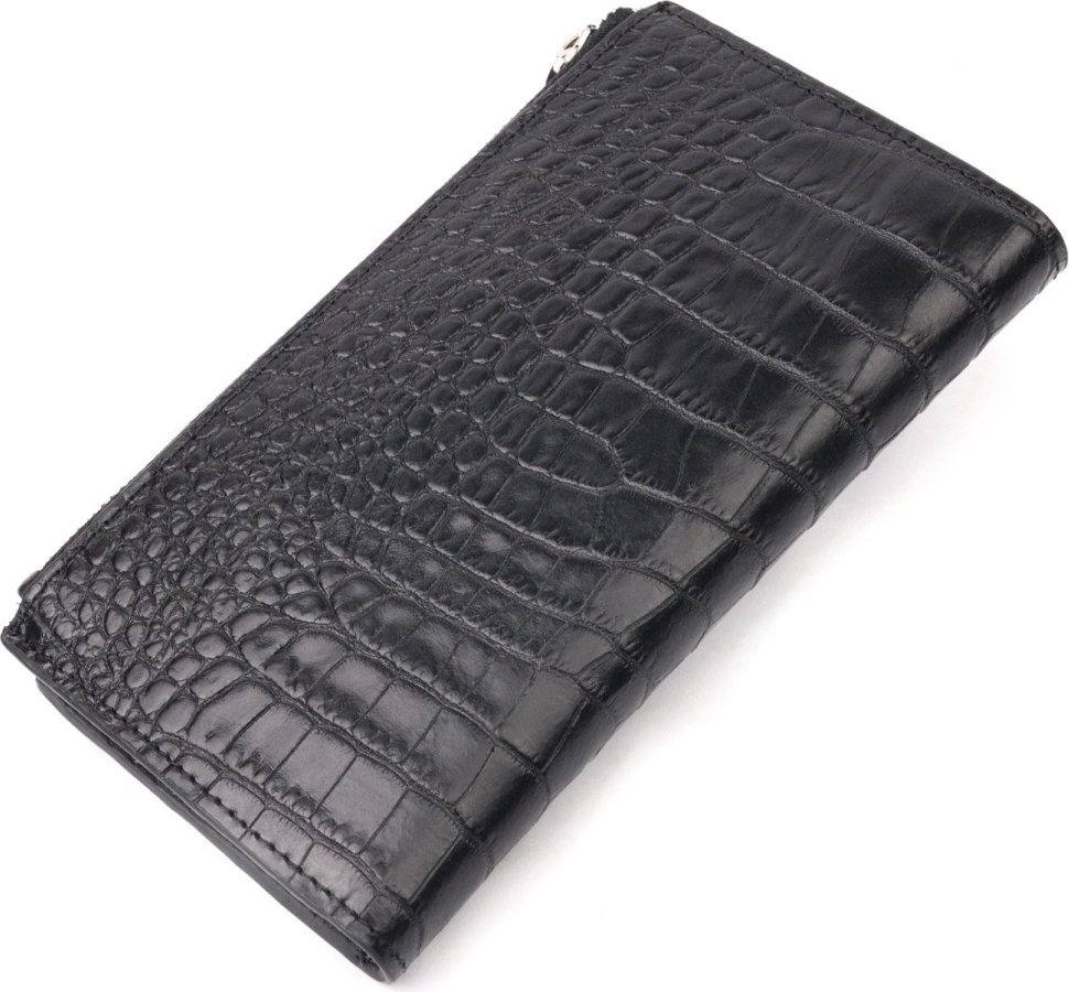Женский кожаный кошелек двойного сложения из натуральной кожи с тиснением под крокодила KARYA (2421128)
