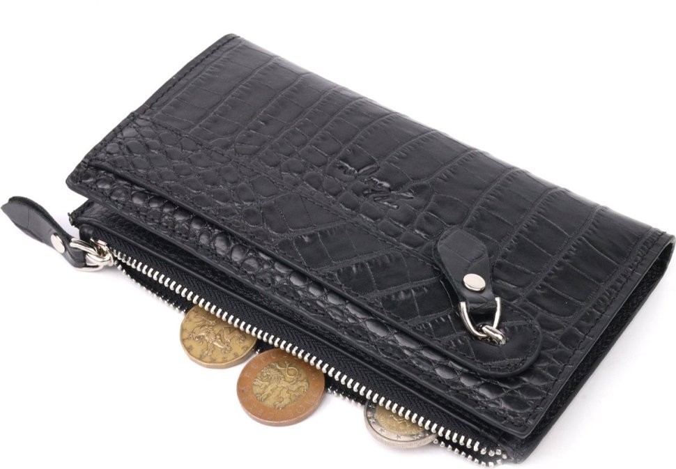 Жіночий шкіряний гаманець подвійного додавання з натуральної шкіри з тисненням під крокодила KARYA (2421128)