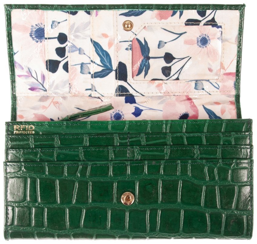 Женский кошелек из фактурной кожи с тиснением под рептилию Ashwood C05 зеленого цвета 95442 modnotak фото №3