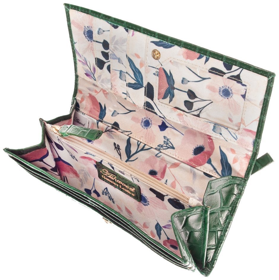 Женский кошелек из фактурной кожи с тиснением под рептилию Ashwood C05 зеленого цвета 95442 modnotak фото №4