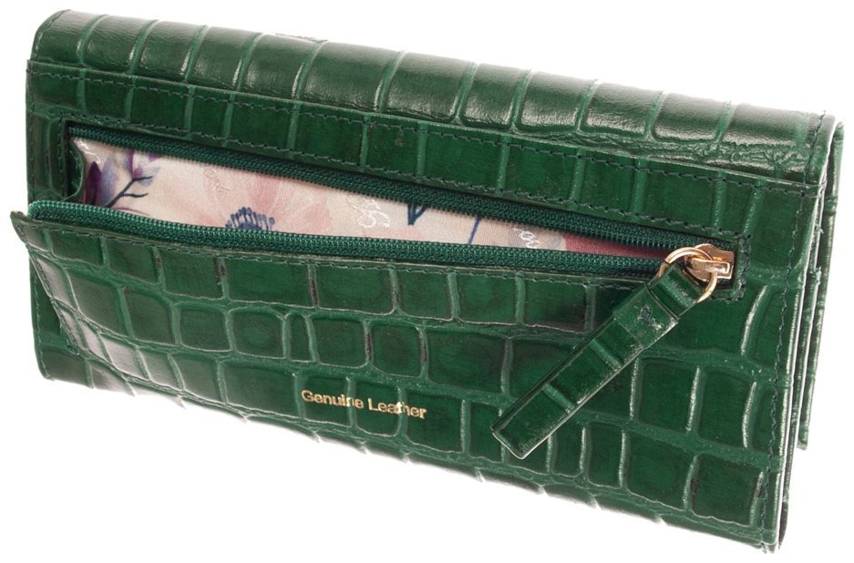 Женский кошелек из фактурной кожи с тиснением под рептилию Ashwood C05 зеленого цвета 95442 modnotak фото №6