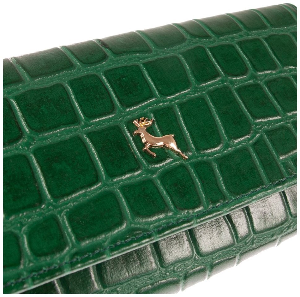 Женский кошелек из фактурной кожи с тиснением под рептилию Ashwood C05 зеленого цвета 95442 modnotak фото №7