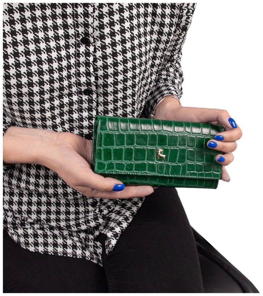 Женский кошелек из фактурной кожи с тиснением под рептилию Ashwood C05 зеленого цвета 95442 modnotak фото №13