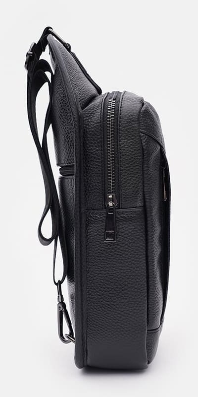 Мужской черный рюкзак-слинг из натуральной кожи флотар Keizer (56042)