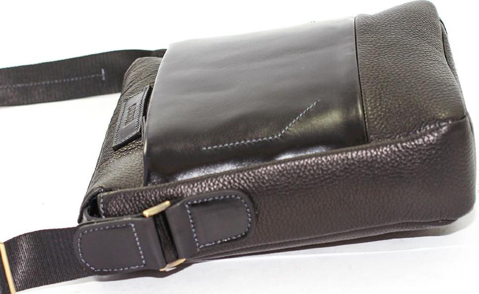 Чорна наплічна сумка планшет з двох видів шкіри VATTO (11684)