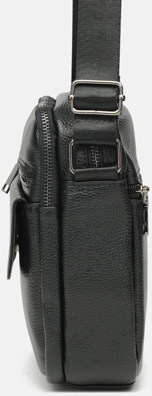 Классическая мужская сумка на плечо из натуральной кожи черного цвета на две молнии Keizer (21334)