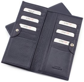 Шкіряний чоловічий купюрник синього кольору на кнопці KARYA (16075)