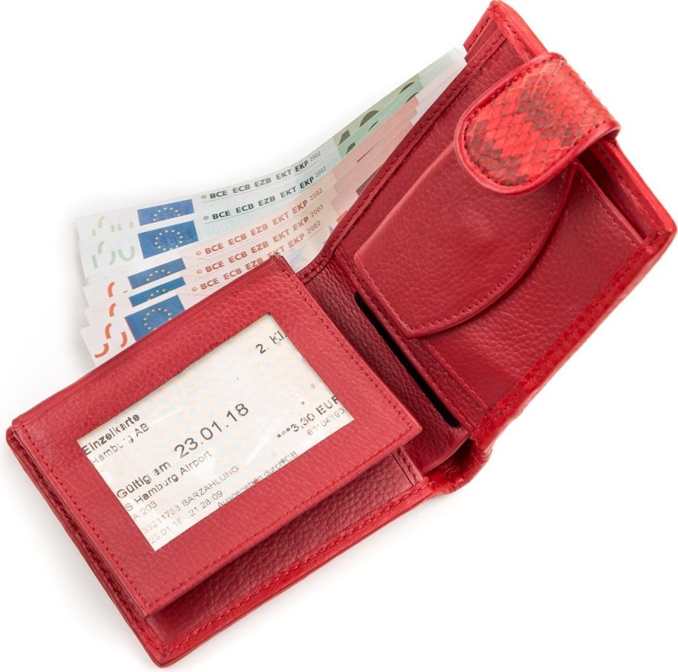 Червоний гаманець з фактурної шкіри пітона SNAKE LEATHER (024-18182)