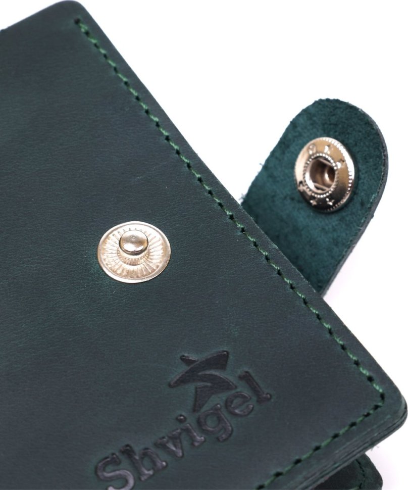 Винтажное зеленое портмоне из натуральной кожи с карманом для монет Shvigel (2416435)