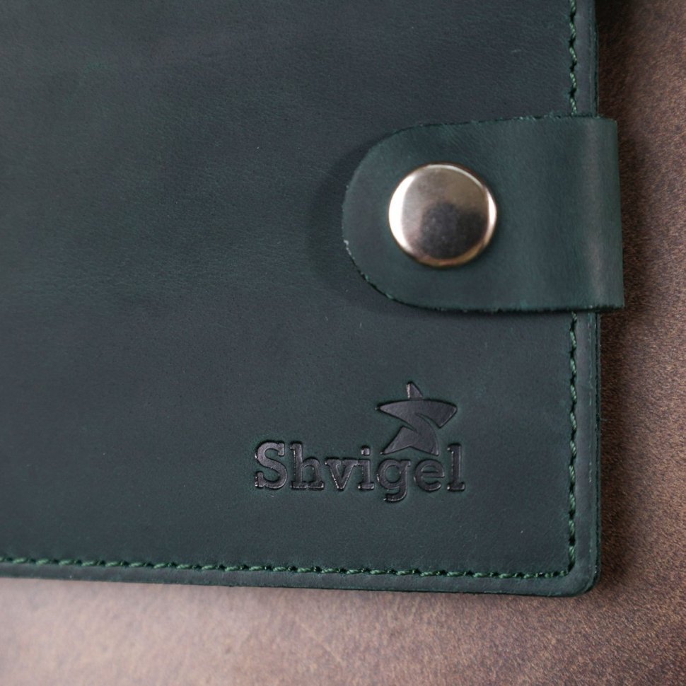 Винтажное зеленое портмоне из натуральной кожи с карманом для монет Shvigel (2416435)