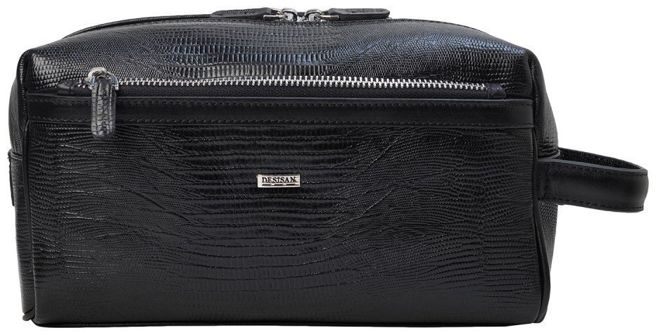 Мужской кожаный несессер с лазерной текстурой черного цвета Desisan 107342 modnotak фото №1