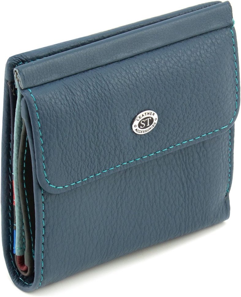 Маленький жіночий гаманець синього кольору із натуральної шкіри ST Leather 1767342