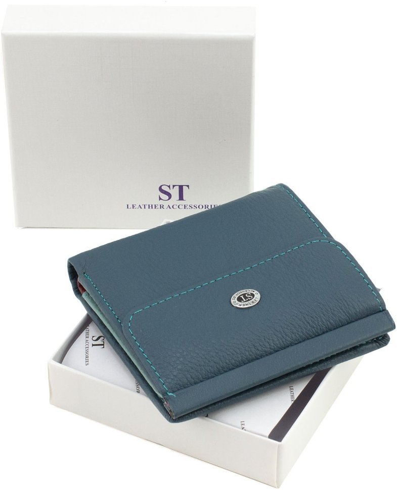 Маленький женский кошелек синего цвета из натуральной кожи ST Leather 1767342